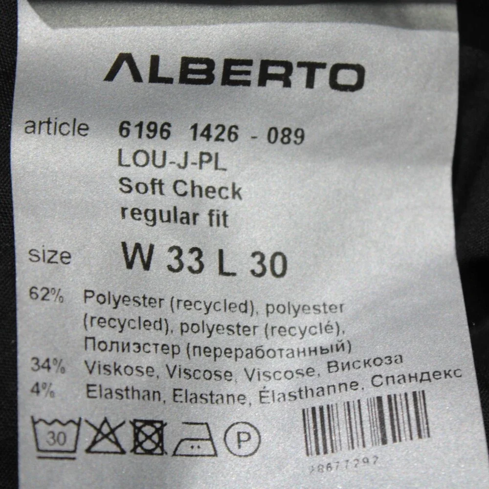 Alberto NWT Pleated Soft Check Chinos / Casual Pants Size 33 US Gray Polyester